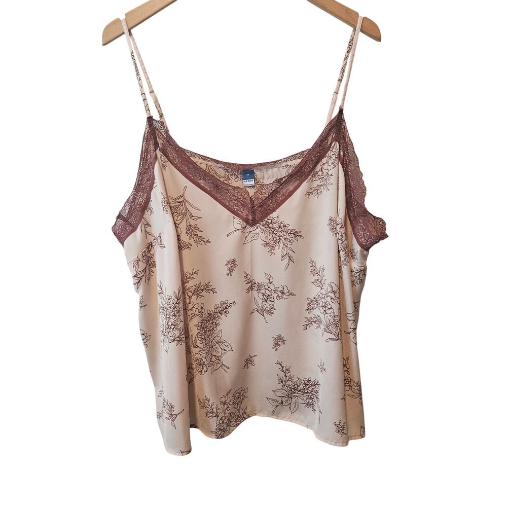 Old Navy Womens 3X Floral Lace Trim Cami Top Mauve Cream Adjustable Straps